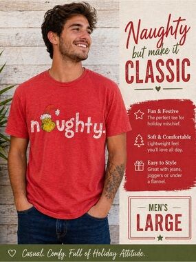 Old Navy Red 'Naughty' Grinch Graphic Tee LARGE